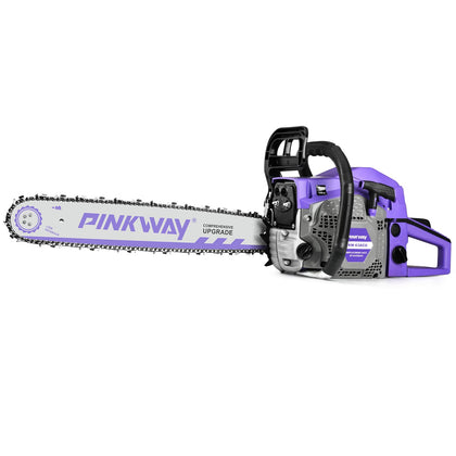 PINKWAY 63CC chainsaw side view with 20-inch bar for efficient wood cutting