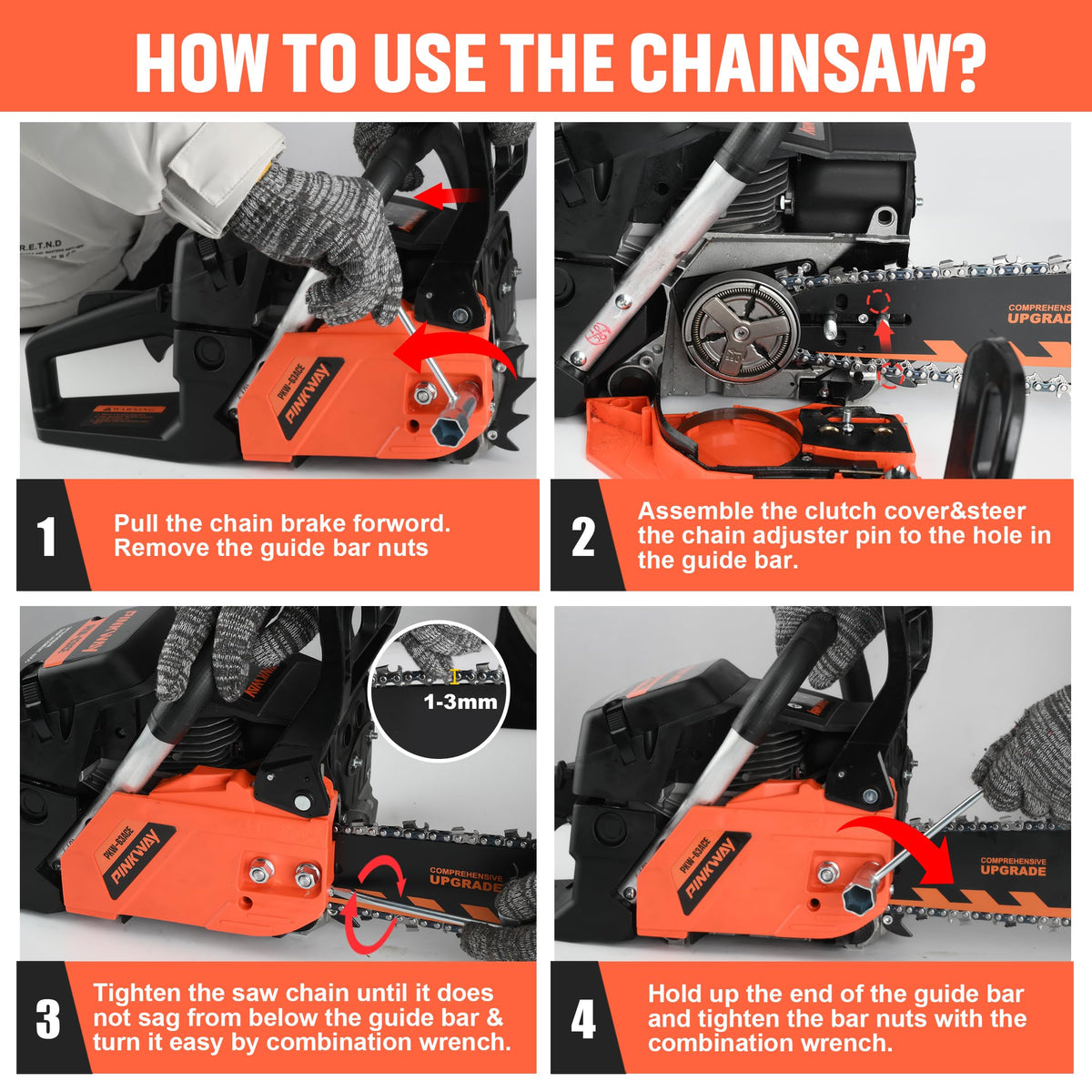 PINKWAY automatic chain oiler extends chain life during use.