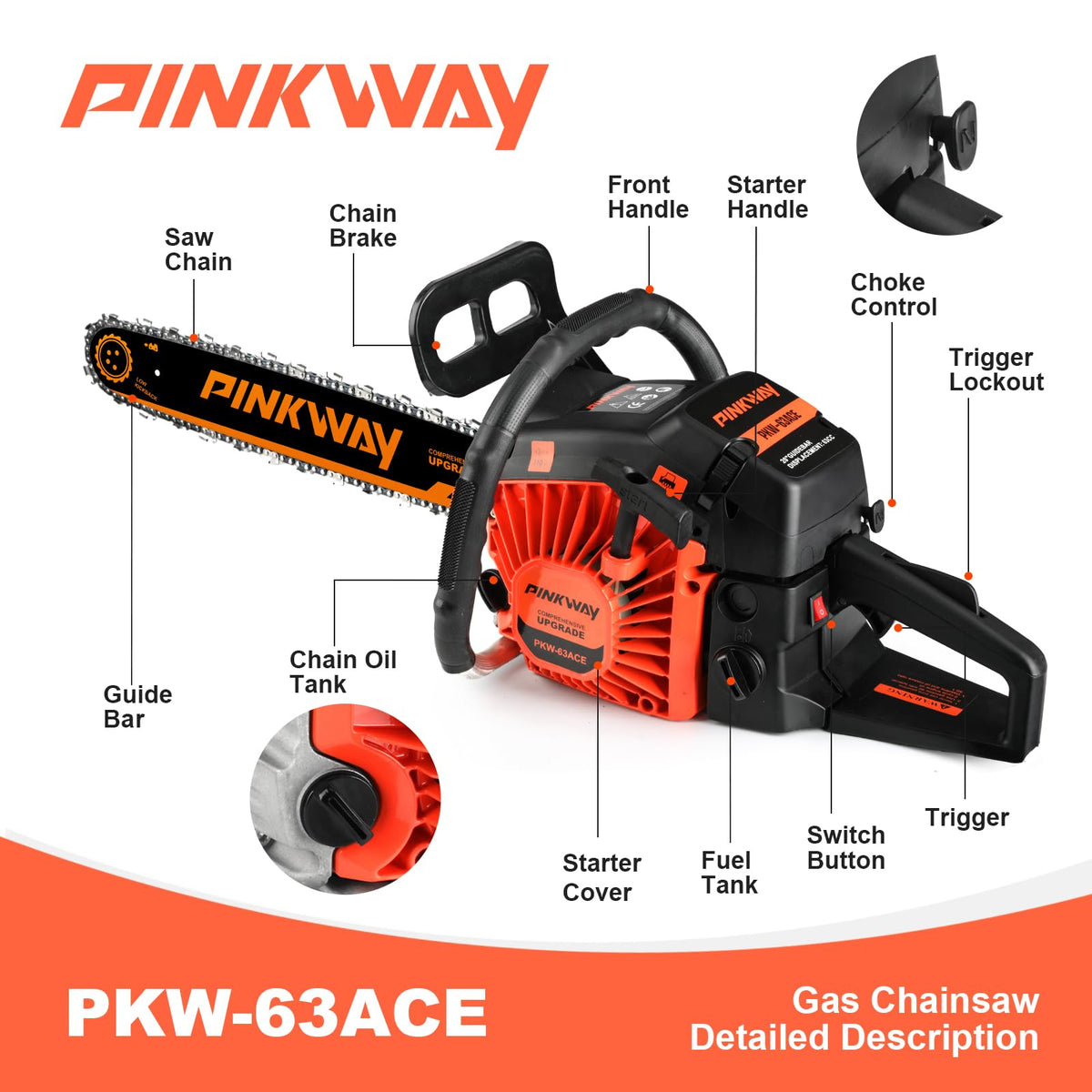 PINKWAY quickstart anti-vibration handle for comfortable operation.