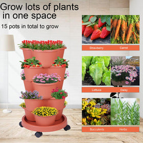 Pinky Family 5-tier vertical garden tower enables tidy, space-saving growing.