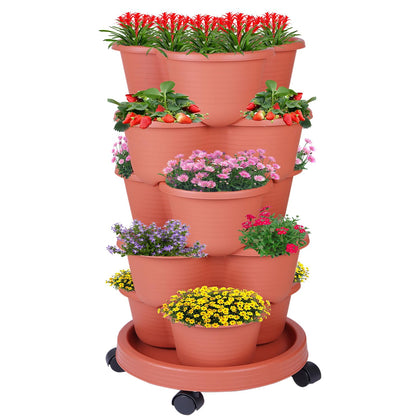 Pinky Family 5-Tier tower with strawberries for compact balcony gardening.