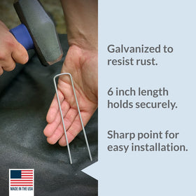 Pinnacle Mercantile heavy-duty staples secure landscape fabric and edging with fewer fasteners.