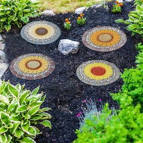 PINPON 10-inch textured cement stepping stone offers secure footing on damp paths