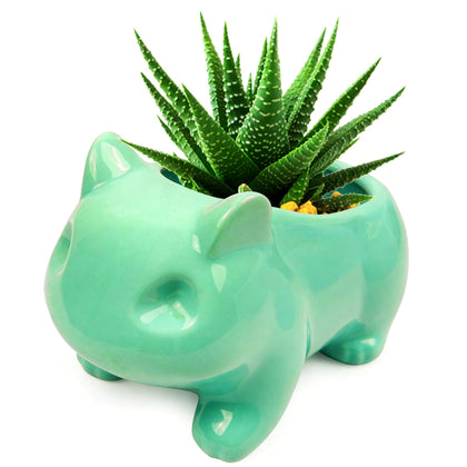 Pinsjar animal-shaped green flowerpot with a drainage hole for easy plant care