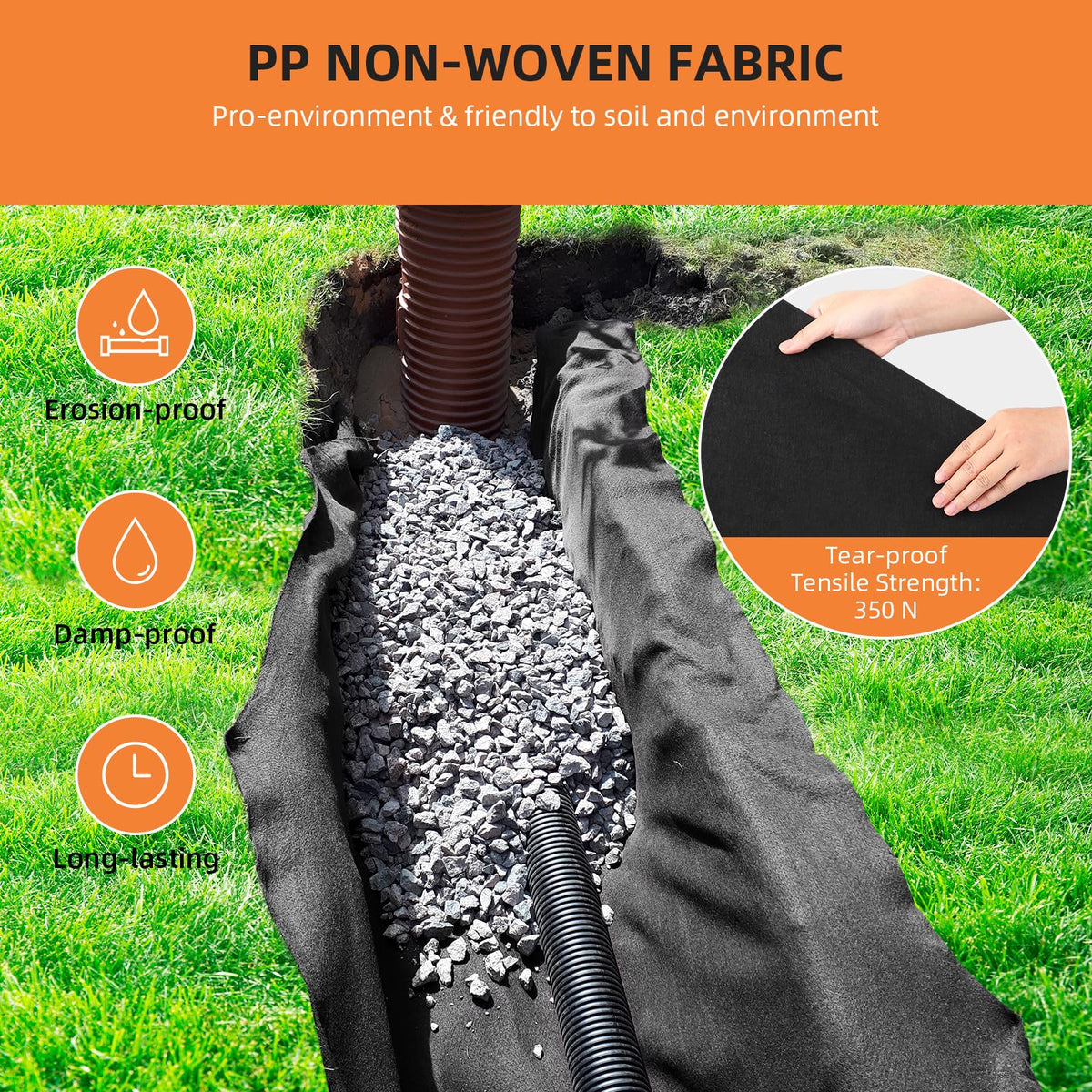 PioneerWorks geotextile easy-install-roll simplifies site setup.