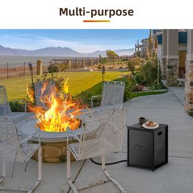 Used as a sturdy outdoor side table for drinks and plates.