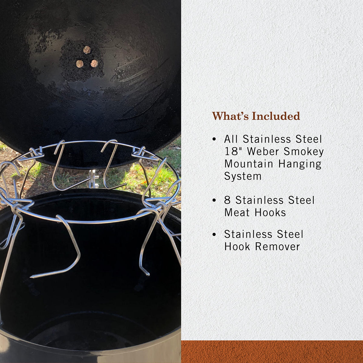Pit Barrel durable 45-pound capacity supports bigger cuts.