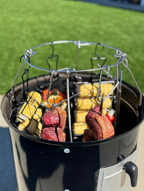 Pit Barrel hooks secure hanging for larger batches on the WSM.