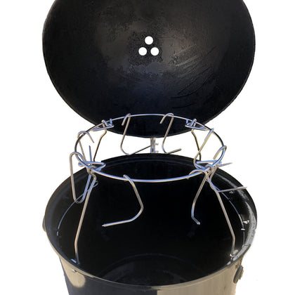 Pit Barrel WSM hanging system on 18-inch Weber Smokey Mountain for increased capacity.