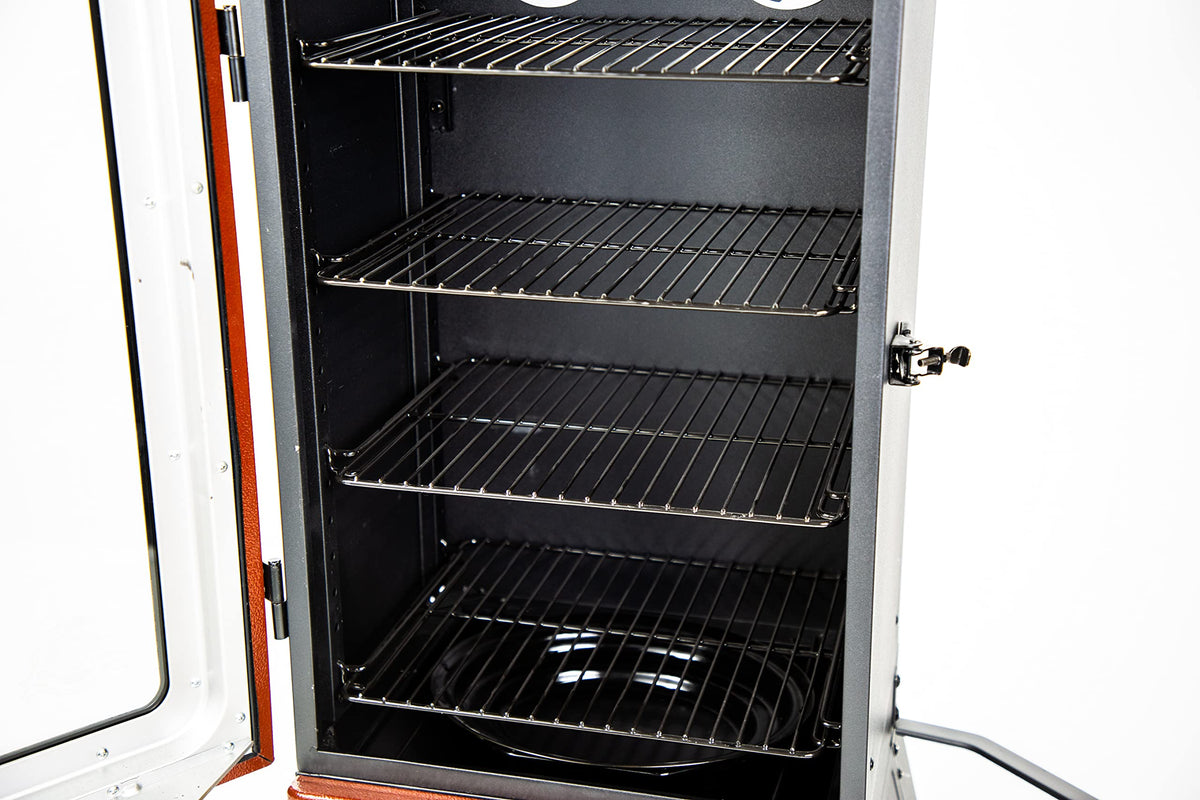 Pit Boss 3-Series vertical smoker control knob for easy temperature management.