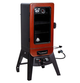 Pit Boss 3-Series vertical smoker side view highlighting compact footprint.