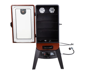 Pit Boss 3-Series vertical smoker wood chip tray enables flavorful smoke.