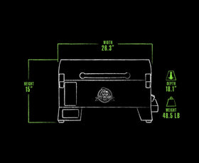 Compact Pit Boss PB150PPB with a 26.3 by 18.1 inch footprint.