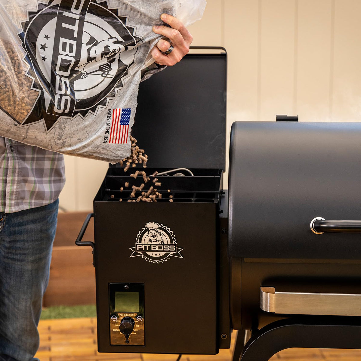Pit Boss PB700CP hopper with cleanout supports longer low-and-slow cooks.