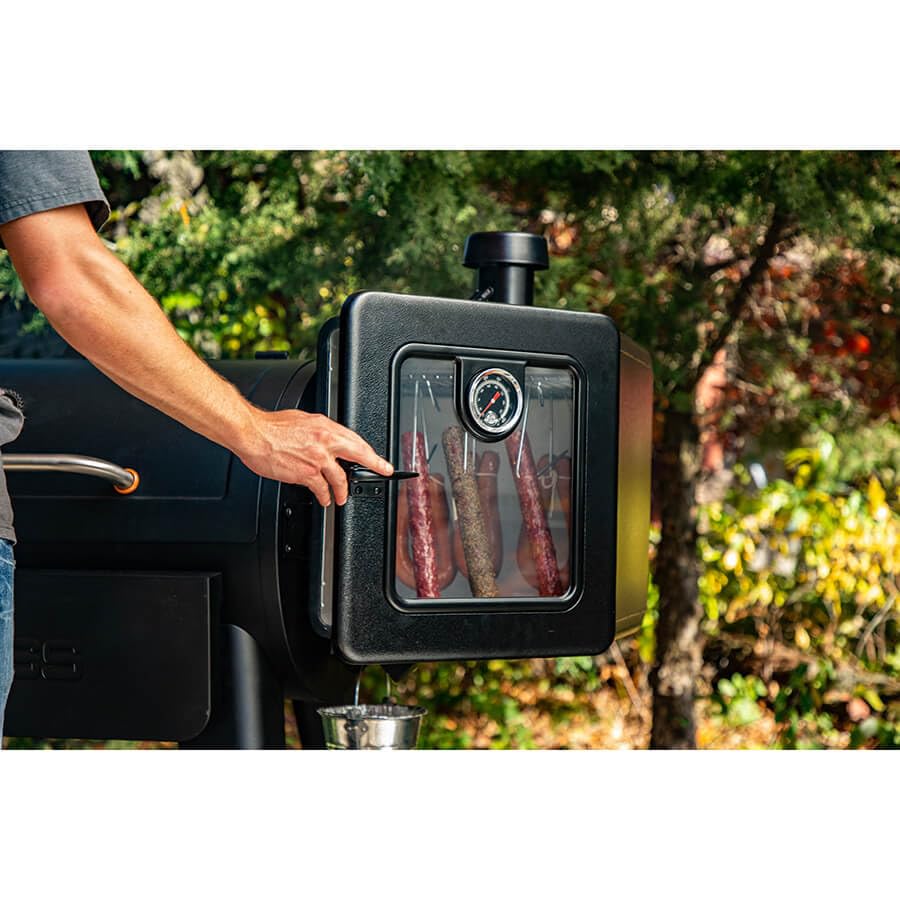 Pit Boss Side Smoker Attachment view window for monitoring cooking progress
