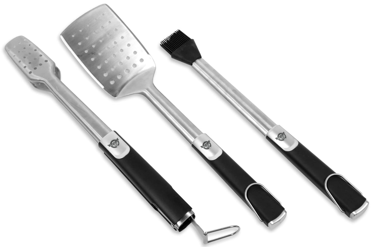 Pit Boss Soft Touch 3-Piece Tool Set spatula and silicone brush for smooth turning and even basting.