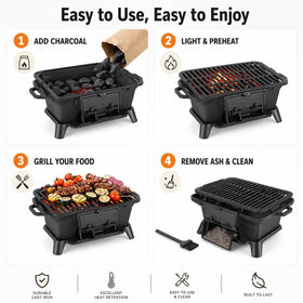 PitInnov hibachi grill with carrying handles for easy transport to camping or picnics.