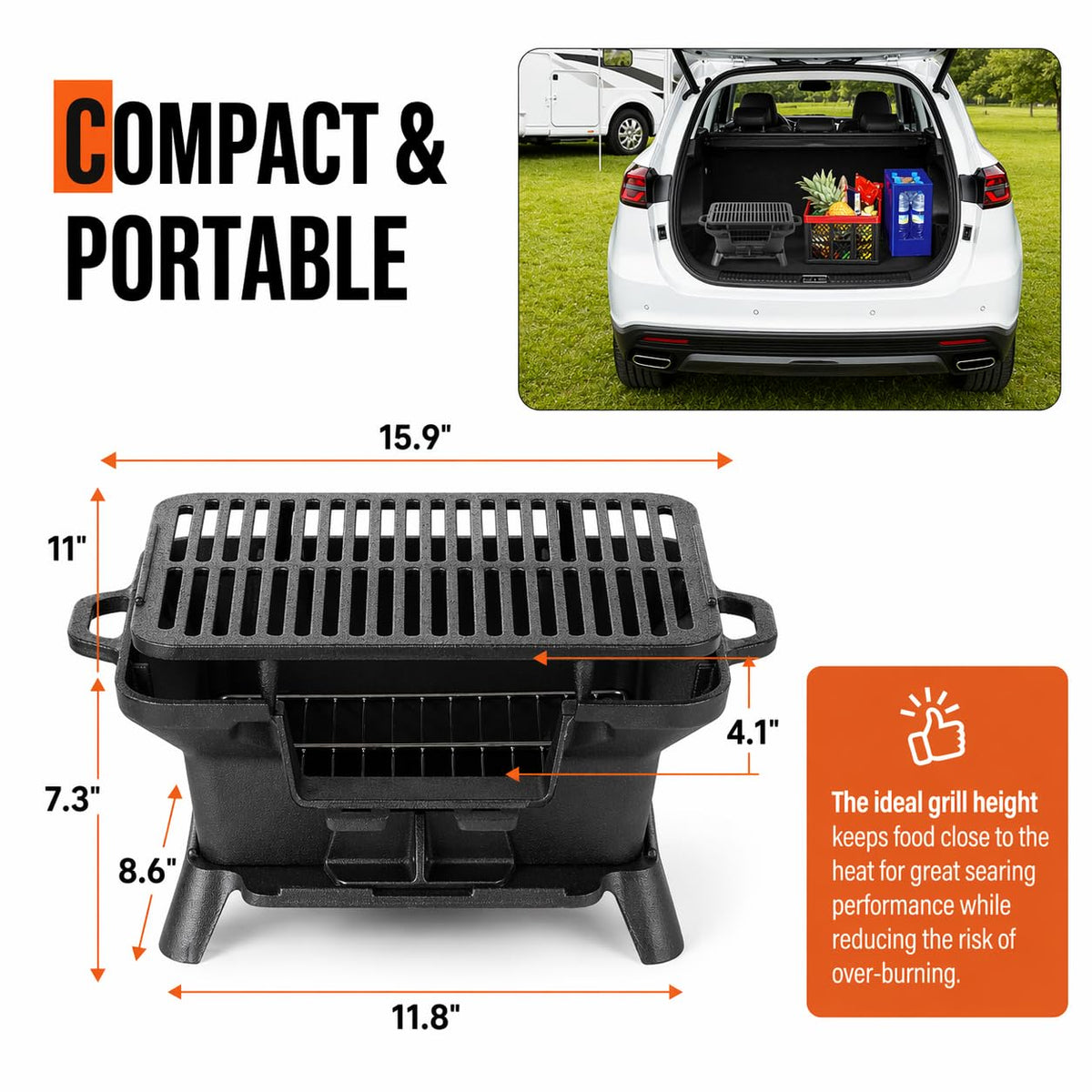 PitInnov hibachi grill with enamel coating for durable, scratch-resistant cooking surface.