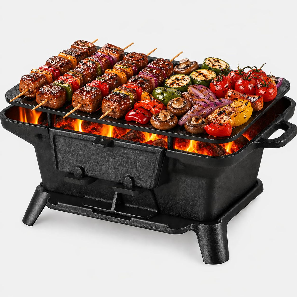 PitInnov hibachi grill portable with convenient carry handles for on-the-go outdoor cooking.
