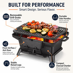 PitInnov hibachi grill built-in vent helps control temperature during open-flame cooking.