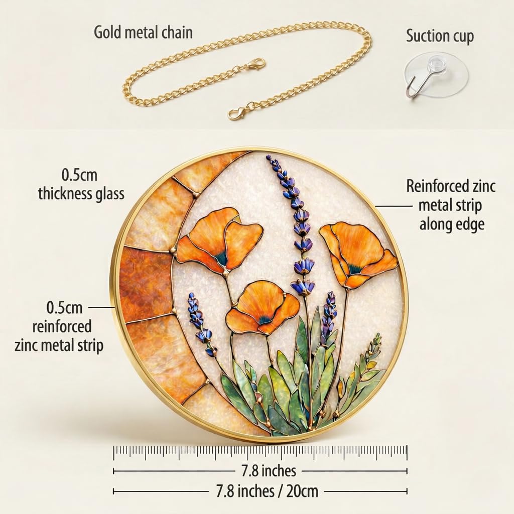 Pixiwoo Poppy Lavender suncatcher styled round frame brightens cottagecore spaces.