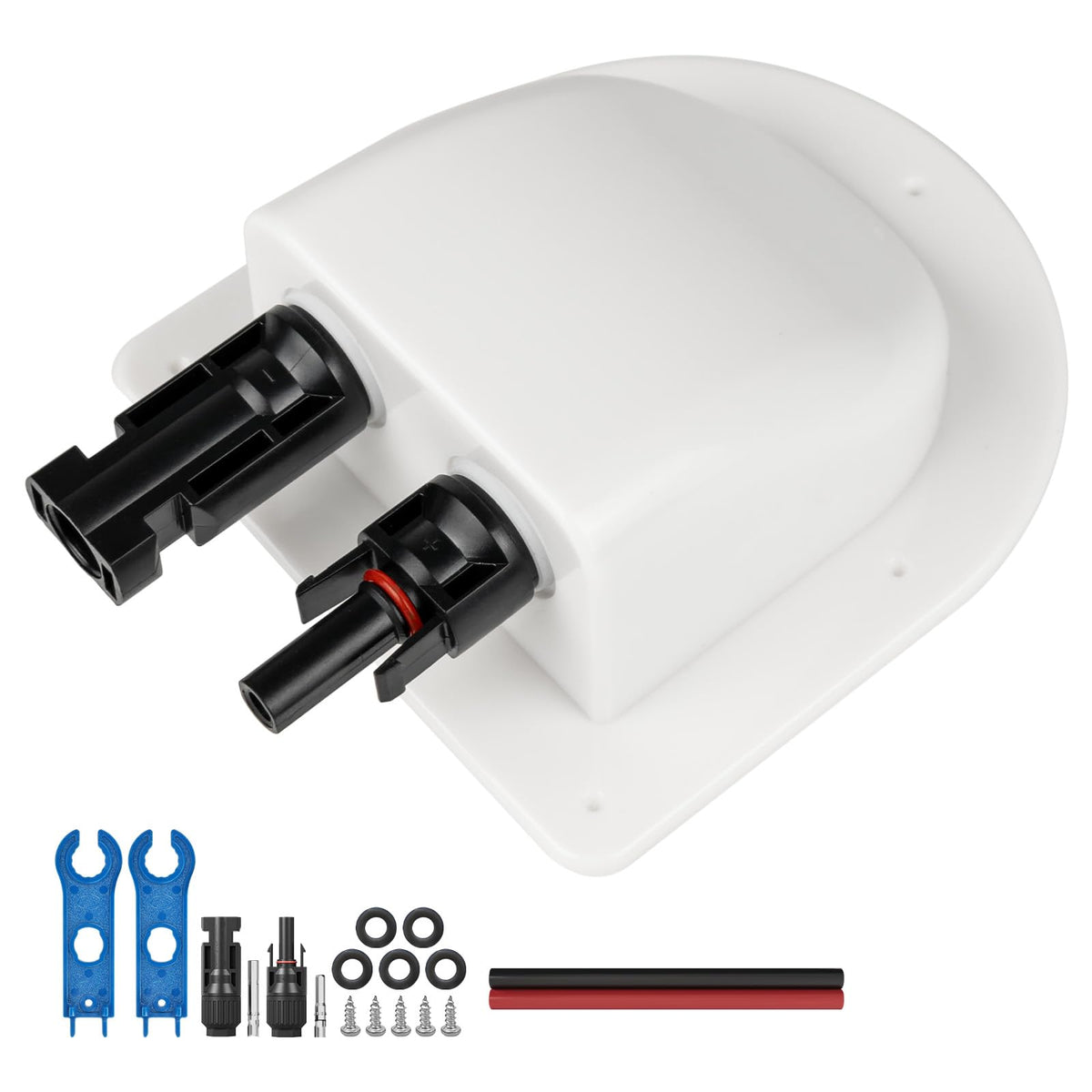 Pjerjzn solar cable entry gland with 10AWG white cable for neat RV roof wiring.