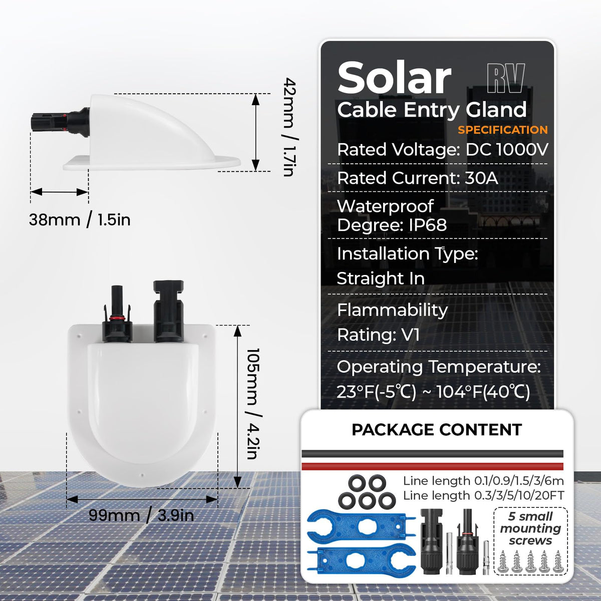 Pjerjzn solar connector kit includes entry housing, connectors, screws and gaskets.