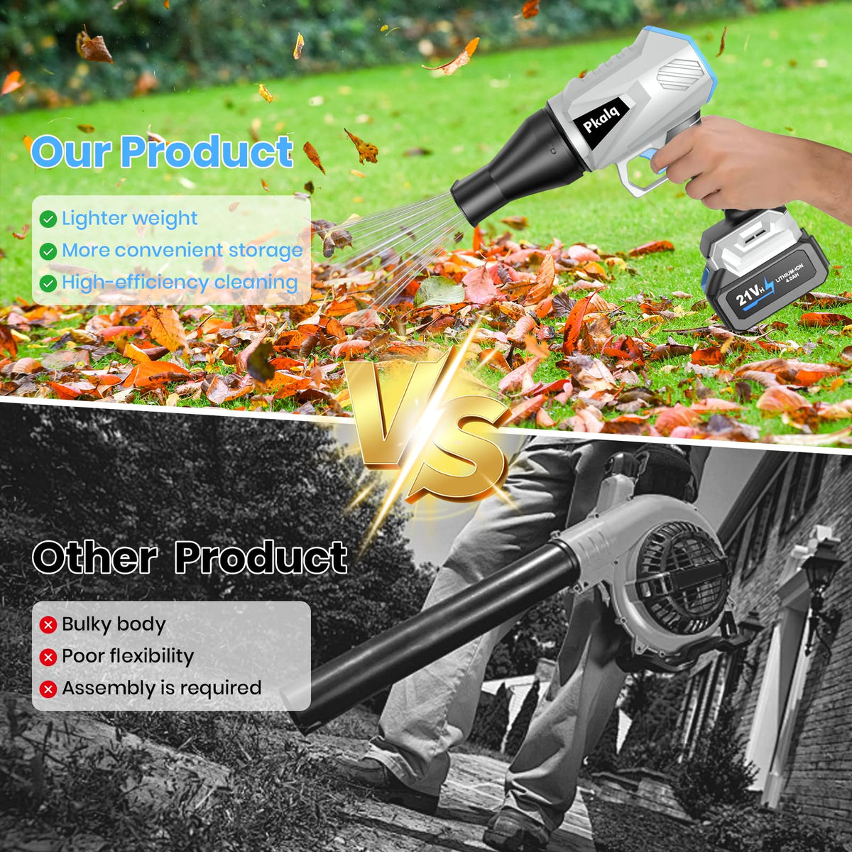 Pkalq Leaf Blower Cordless with dual batteries for uninterrupted cleaning