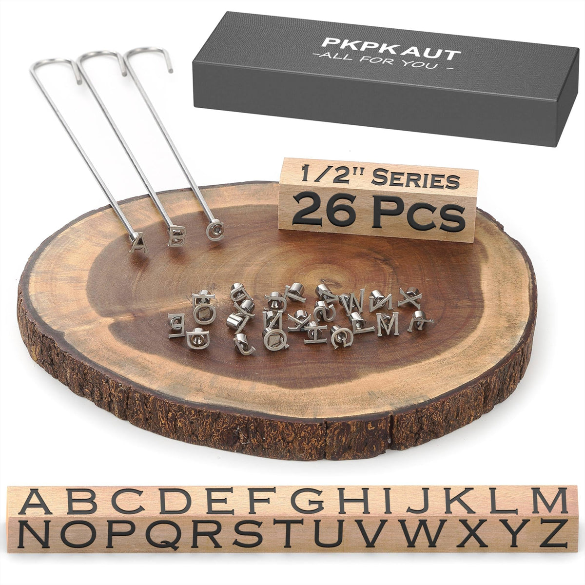 PKPKAUT 26Pcs alphabet branding irons set for wood and leather branding.
