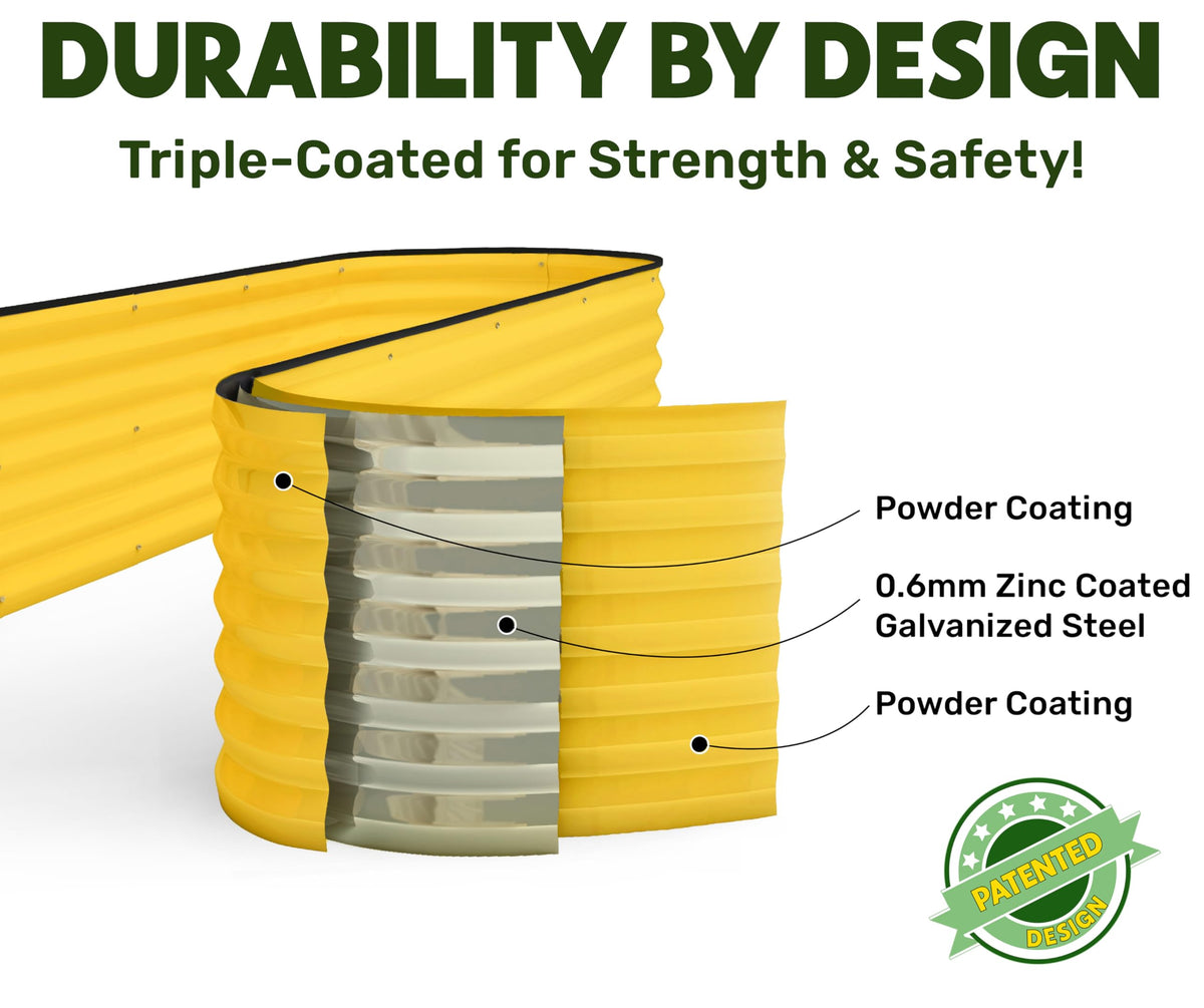 Plant & Plot 18-inch tall yellow raised bed in outdoor garden.