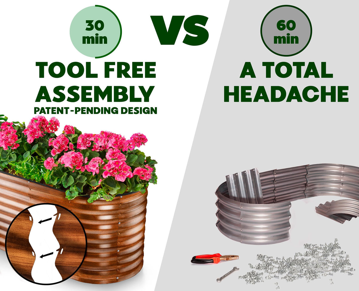 Plant & Plot 8x2x2 ft bed with tool-free assembly in action.