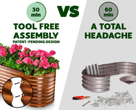 Plant & Plot 8x2x2 ft bed with tool-free assembly in action.
