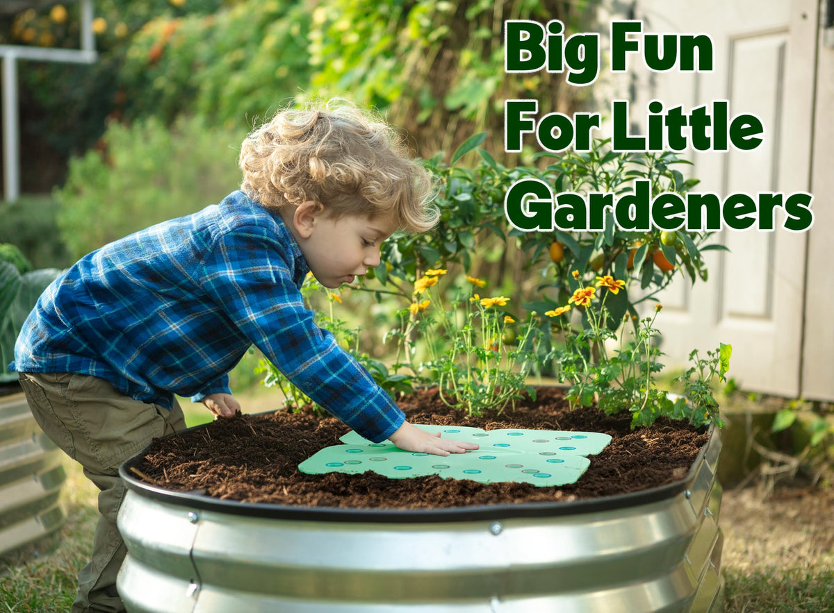 Plant & Plot Seed Spacer Tool organized beds for easier maintenance.