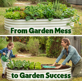 Plant & Plot Seed Spacer Tool square foot gardening grid in action.