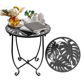 Plant Castle outdoor side table with 14in round top, space-saving companion