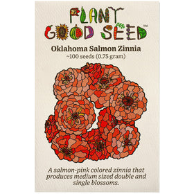 Plant Good Seed Oklahoma Salmon Zinnia seeds for bright borders and fresh bouquets.