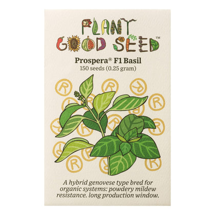 Plant Good Seed Prospera F1 basil seed packet for organic seeds ready to plant
