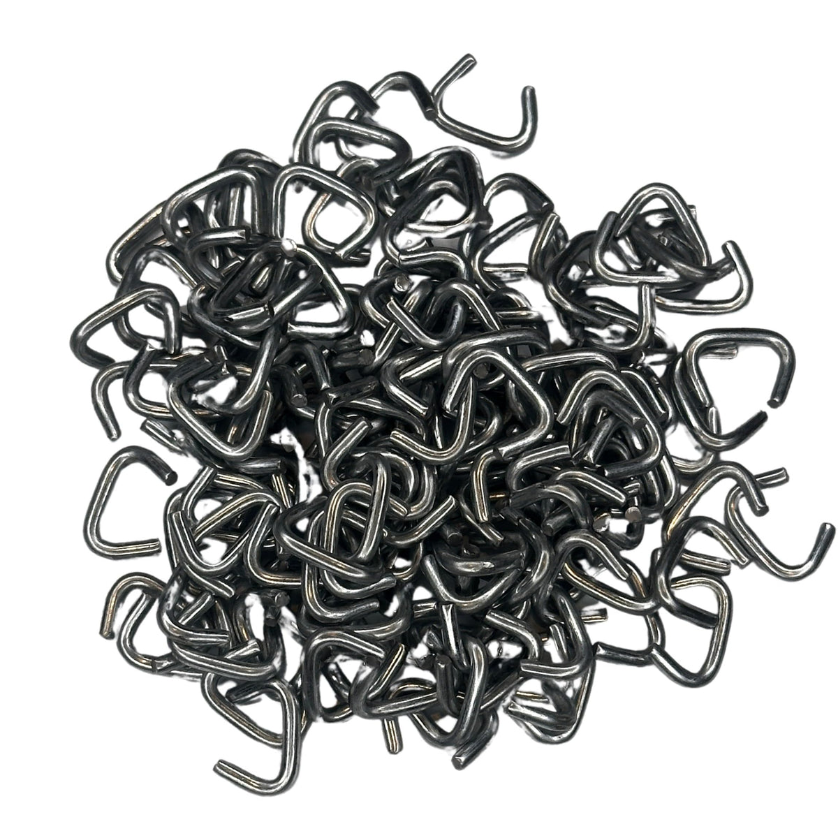 Plant My Tank hog rings in galvanized finish, close-up showing secure crimp for cages.