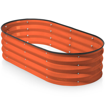 Plant & Plot galvanized raised bed orange, front view, ideal for vegetables.