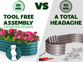 Plant & Plot assembly image shows tool-free setup for a quick gardening start.