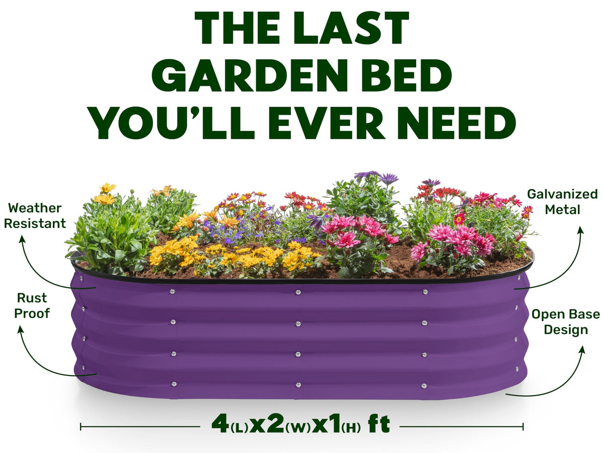 Plant & Plot purple outdoor garden bed placed in a sunny yard.