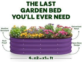 Plant & Plot purple outdoor garden bed placed in a sunny yard.