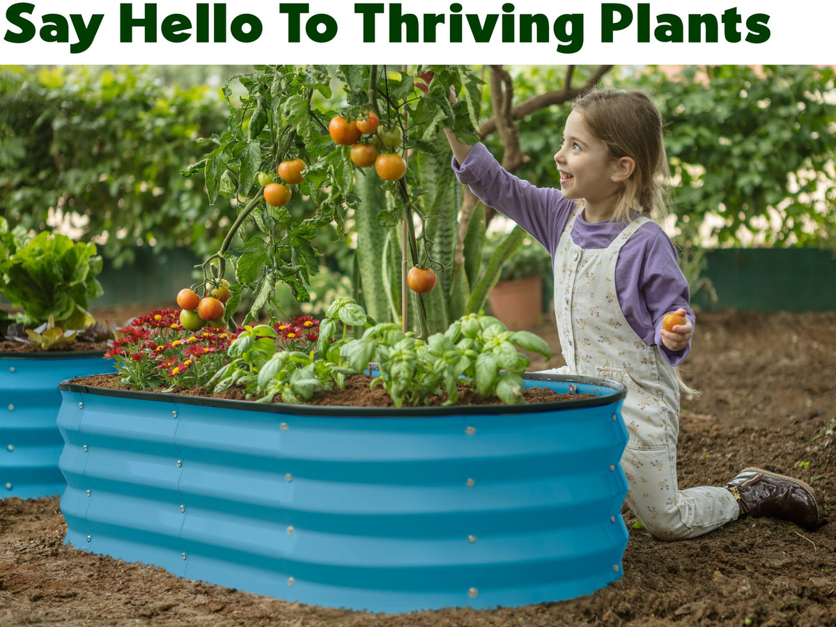 Plant & Plot teal galvanized garden box close-up metal—premium rust protection.