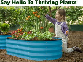Plant & Plot teal galvanized garden box close-up metal—premium rust protection.