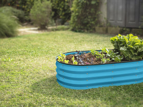 Plant & Plot teal raised bed warranty note for peace of mind.