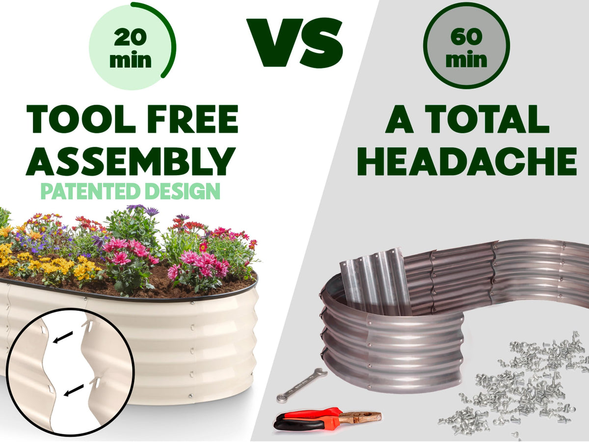 Plant & Plot tool-free assembly raised bed shown in use for fast setup.