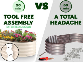 Plant & Plot tool-free assembly raised bed shown in use for fast setup.