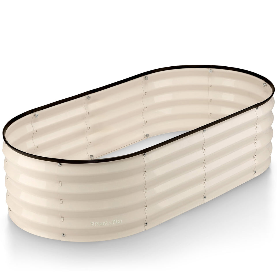 Plant & Plot galvanized raised bed with white finish, ideal for durable outdoor planting.