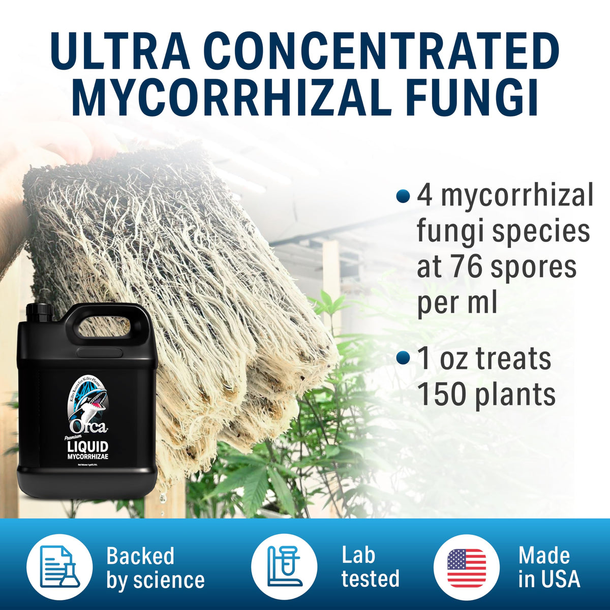 Plant Success Orca liquid mycorrhizae root boost helps establish robust root systems.