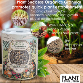 Plant Success Organics Granular in soil demonstrates easy application for stronger root colonization.